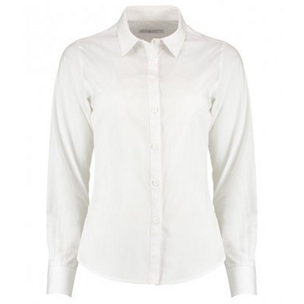 White - Front - Kustom Kit Womens-Ladies Long Sleeve Tailored Poplin Shirt
