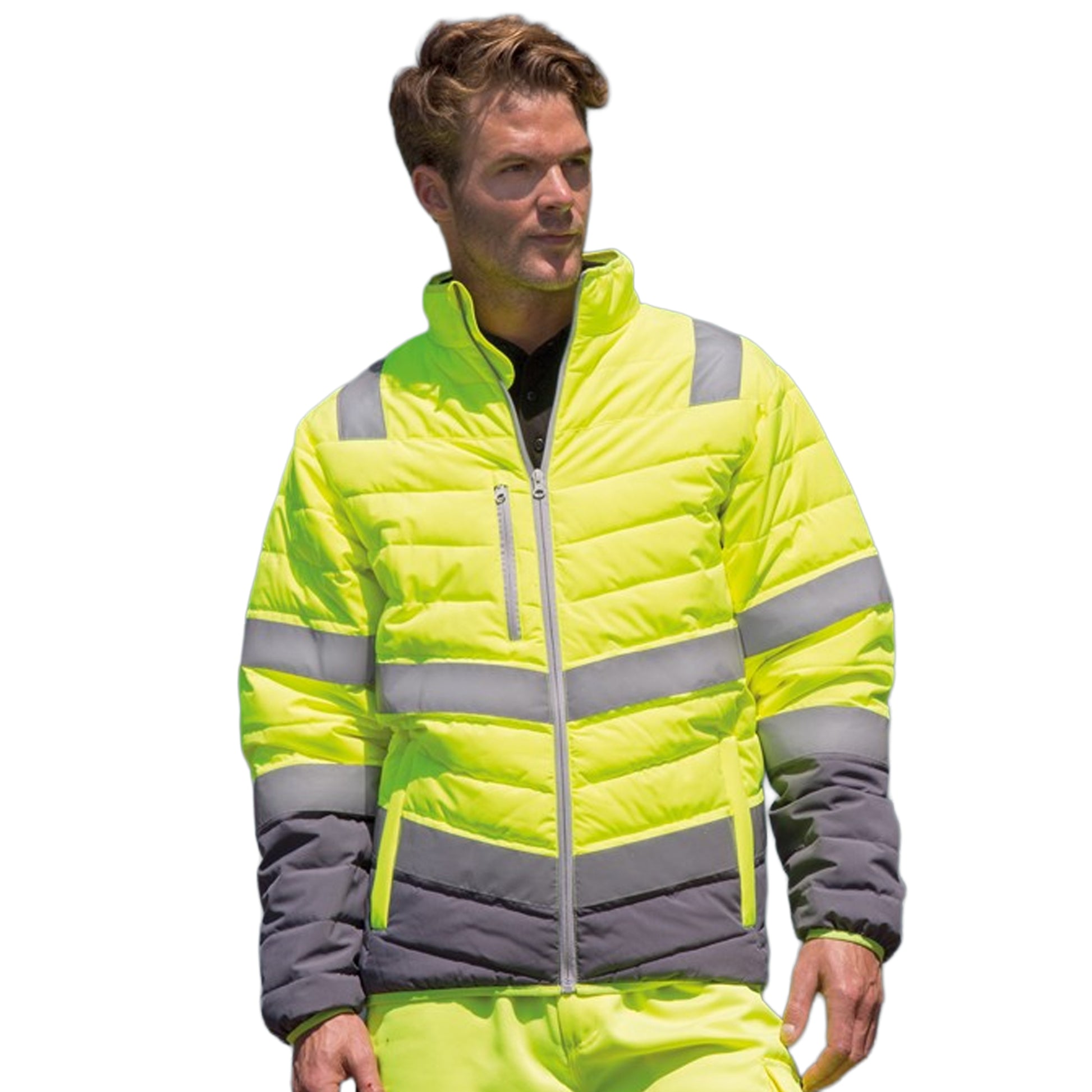 Fluorescent Yellow-Grey - Side - Result Mens Safe-Guard Soft Safety Jacket