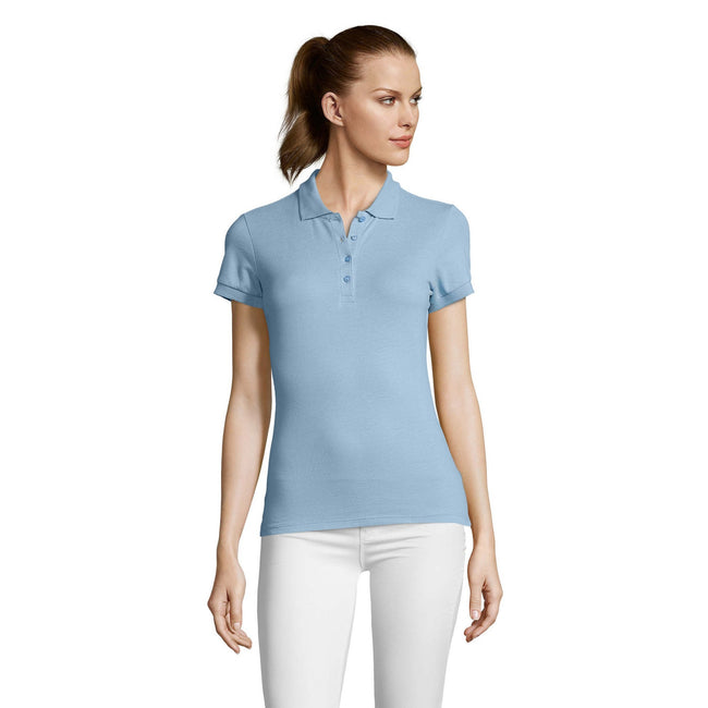 Sky Blue - Back - SOLS Womens-Ladies Passion Pique Short Sleeve Polo Shirt