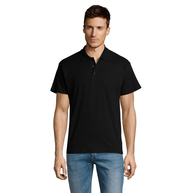Black - Back - SOLS Mens Summer II Pique Short Sleeve Polo Shirt