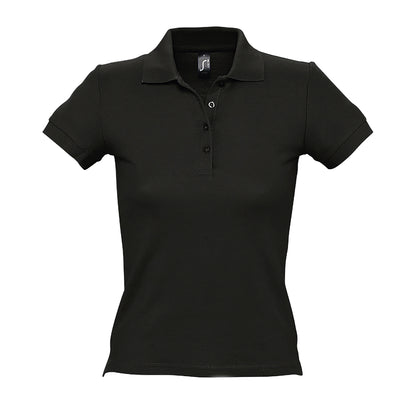 Black - Front - SOLS Womens-Ladies People Pique Short-Sleeved Polo Shirt