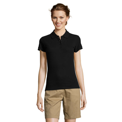 Black - Back - SOLS Womens-Ladies People Pique Short-Sleeved Polo Shirt