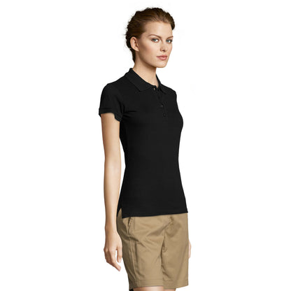 Black - Side - SOLS Womens-Ladies People Pique Short-Sleeved Polo Shirt