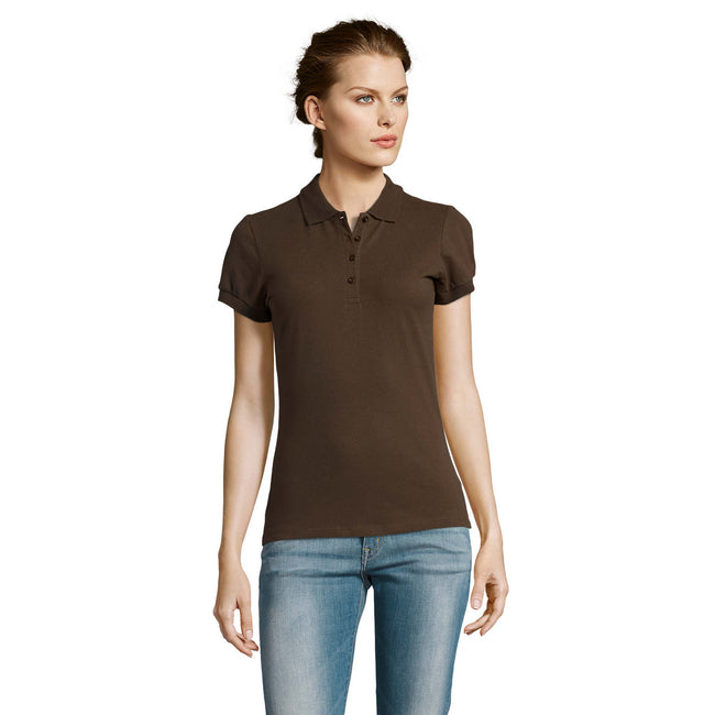 Chocolate - Back - SOLS Womens-Ladies People Pique Short Sleeve Cotton Polo Shirt