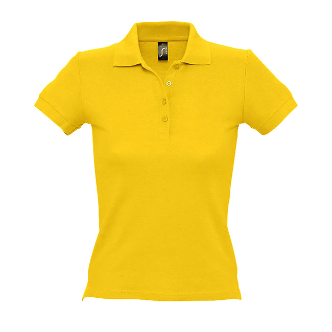 Gold - Front - SOLS Womens-Ladies People Pique Short Sleeve Cotton Polo Shirt