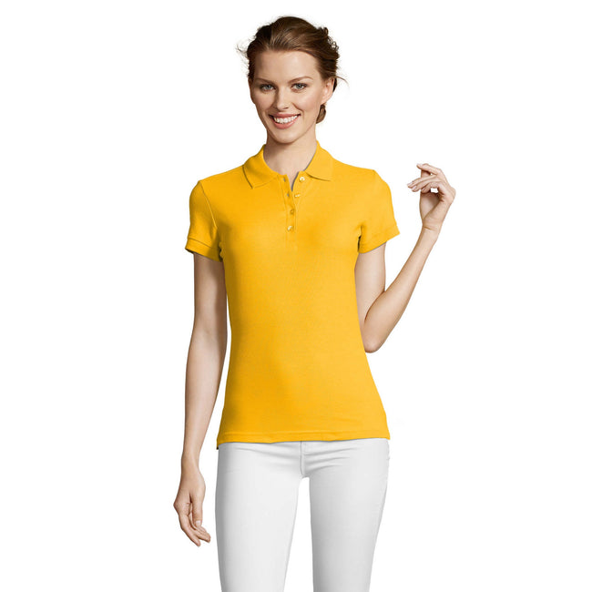 Gold - Back - SOLS Womens-Ladies People Pique Short Sleeve Cotton Polo Shirt
