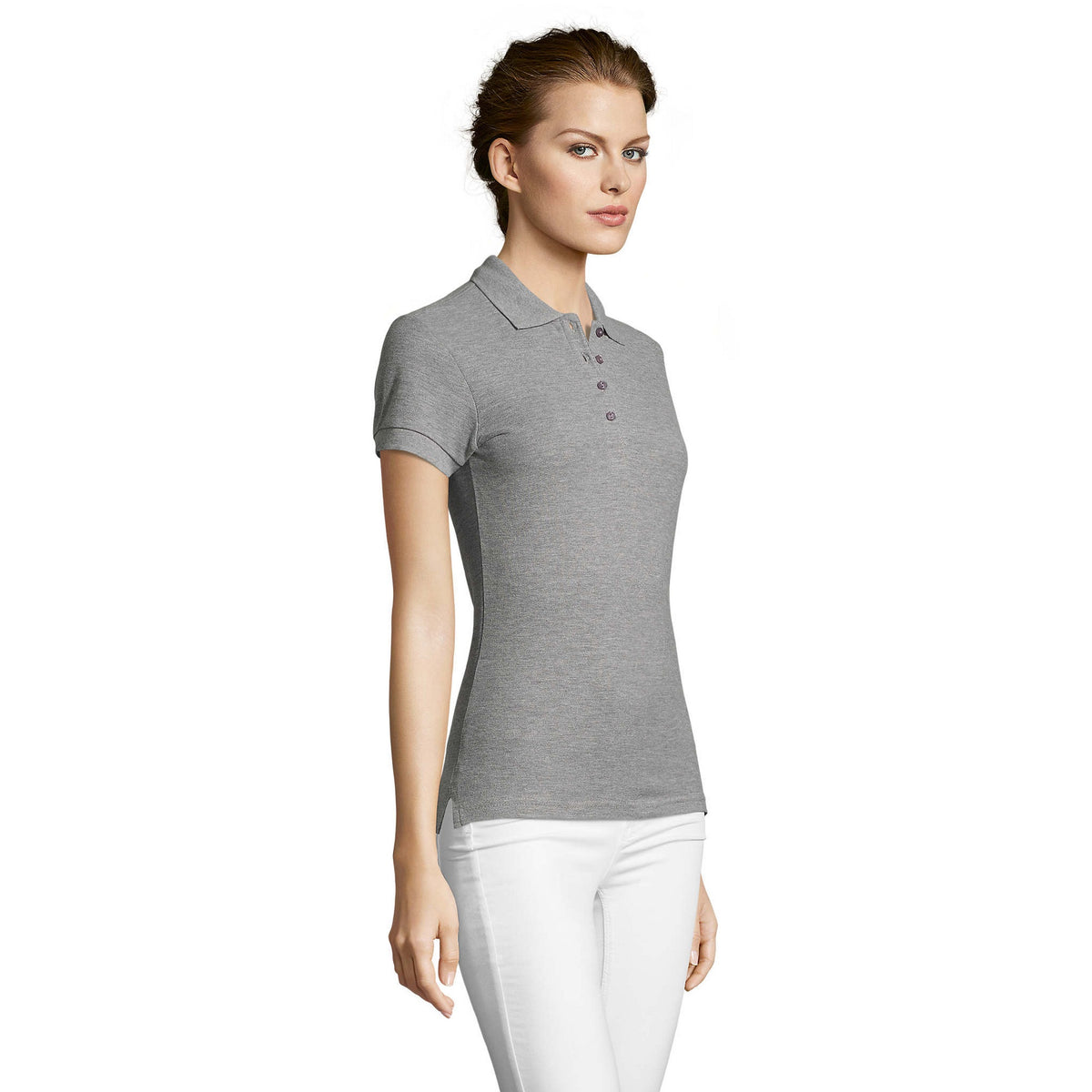 Grey Marl - Side - SOLS Womens-Ladies People Pique Short-Sleeved Polo Shirt