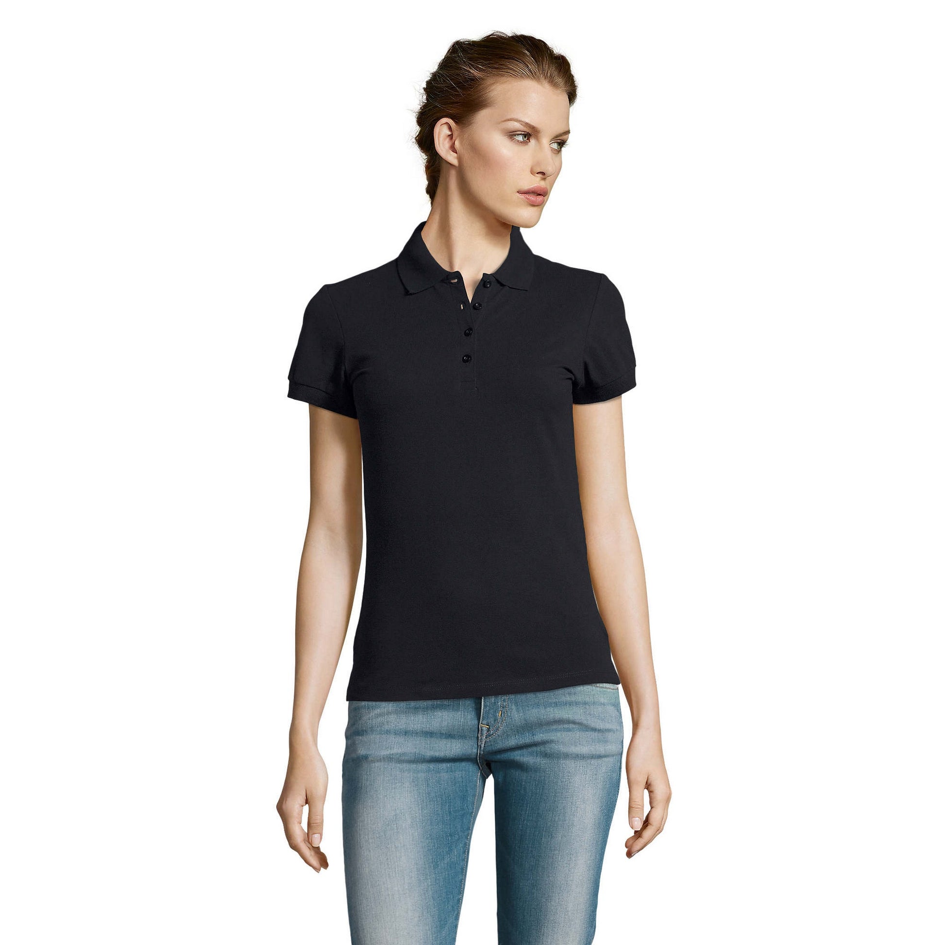 Navy - Back - SOLS Womens-Ladies People Pique Short-Sleeved Polo Shirt