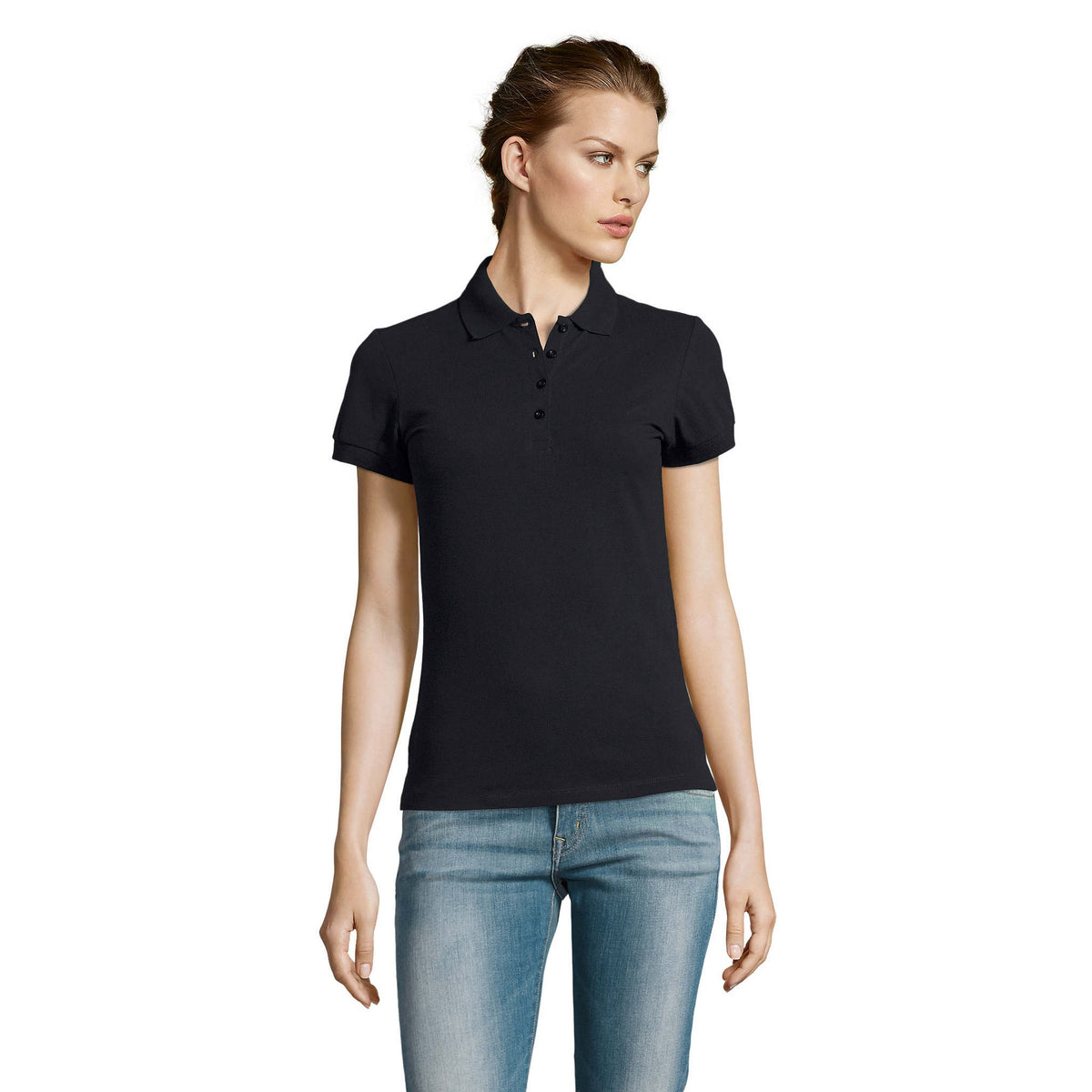 Navy - Back - SOLS Womens-Ladies People Pique Short-Sleeved Polo Shirt