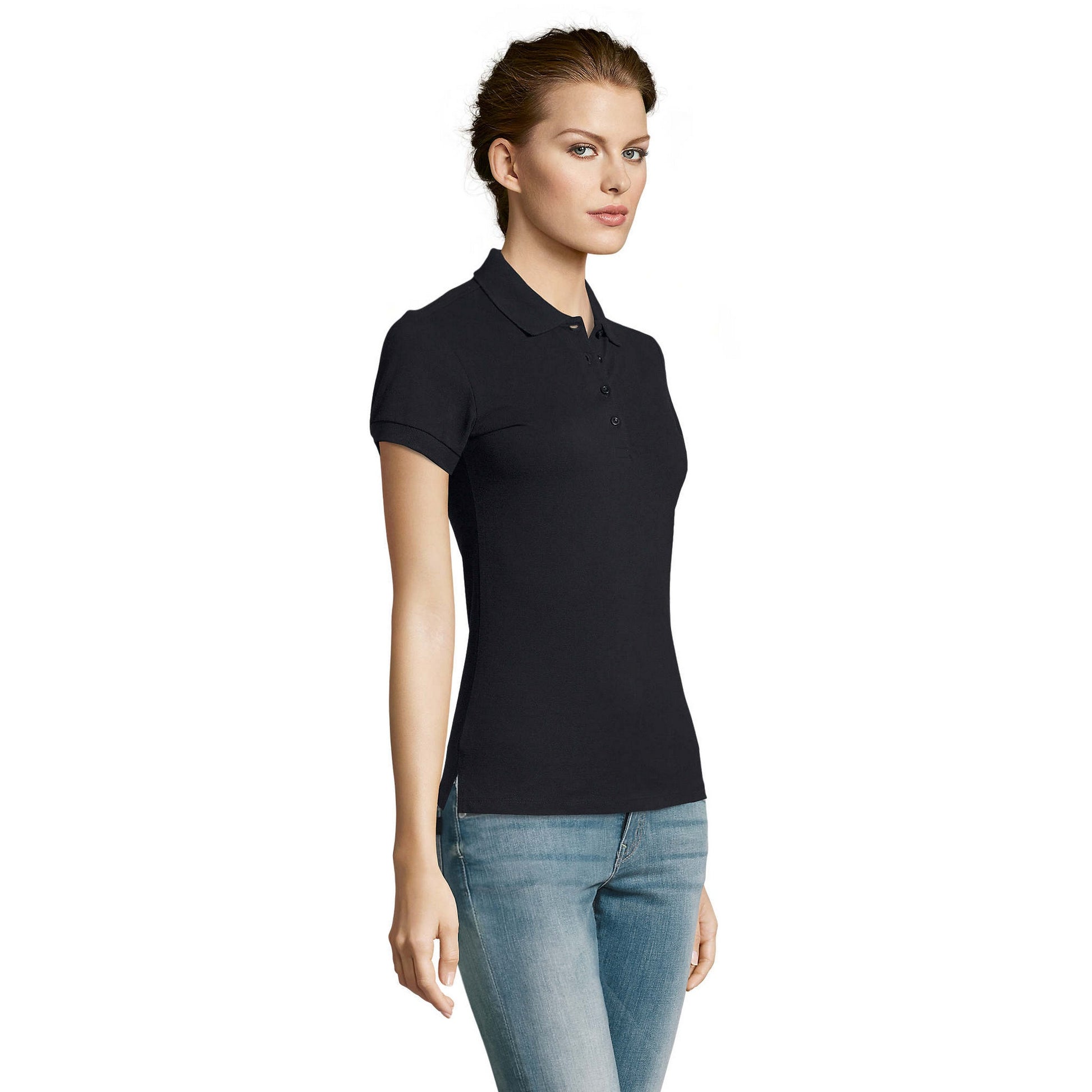 Navy - Side - SOLS Womens-Ladies People Pique Short-Sleeved Polo Shirt