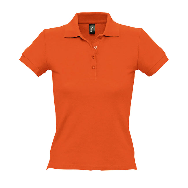 Orange - Front - SOLS Womens-Ladies People Pique Short Sleeve Cotton Polo Shirt