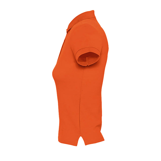 Orange - Close up - SOLS Womens-Ladies People Pique Short Sleeve Cotton Polo Shirt