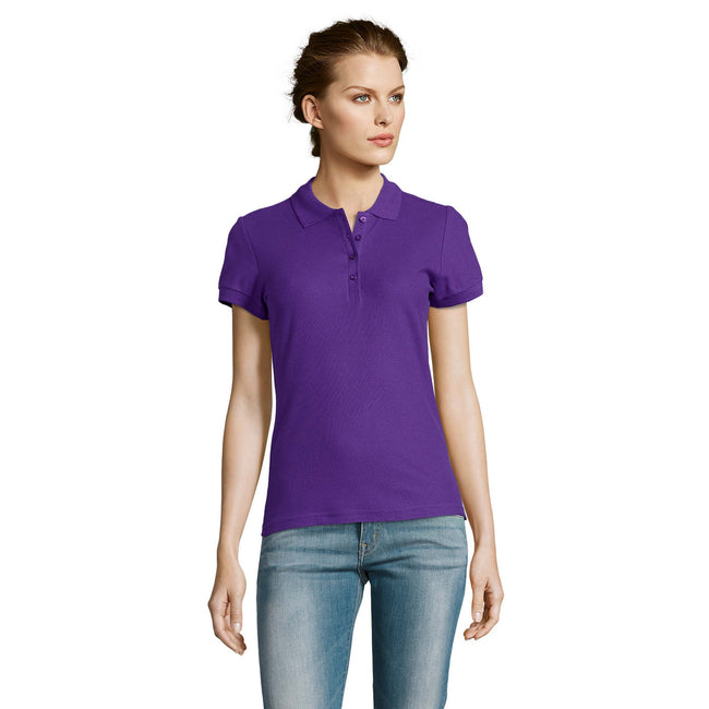 Dark Purple - Back - SOLS Womens-Ladies People Pique Short Sleeve Cotton Polo Shirt