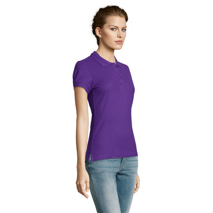 Dark Purple - Side - SOLS Womens-Ladies People Pique Short-Sleeved Polo Shirt