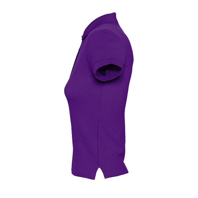 Dark Purple - Close up - SOLS Womens-Ladies People Pique Short Sleeve Cotton Polo Shirt