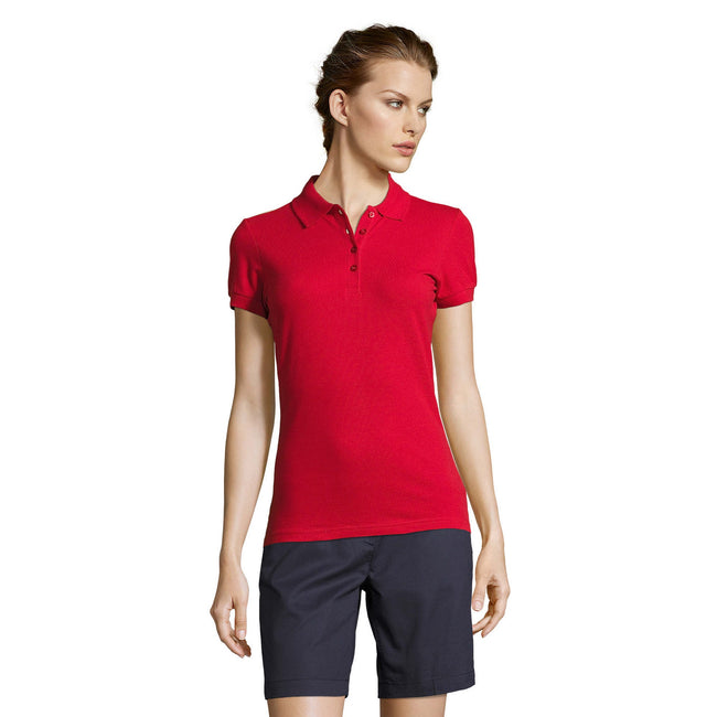 Red - Back - SOLS Womens-Ladies People Pique Short Sleeve Cotton Polo Shirt