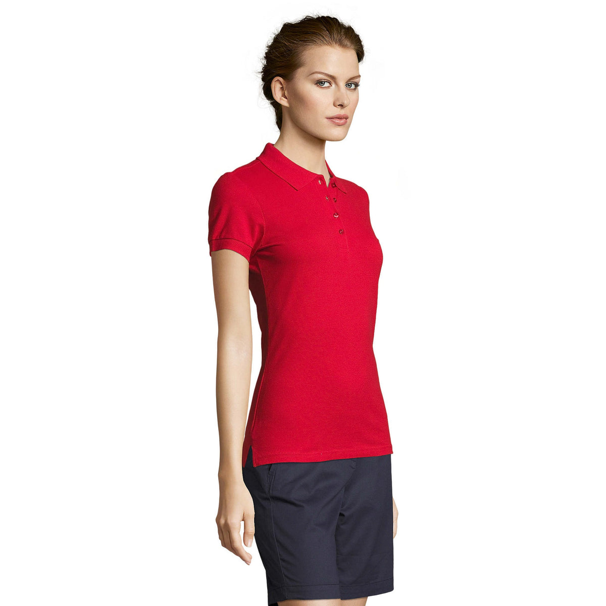 Red - Side - SOLS Womens-Ladies People Pique Short-Sleeved Polo Shirt