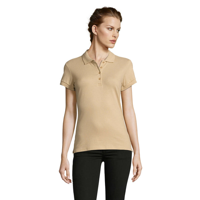 Sand - Back - SOLS Womens-Ladies People Pique Short Sleeve Cotton Polo Shirt