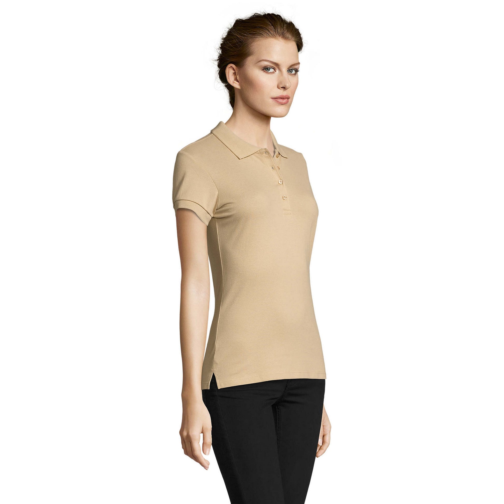 Sand - Side - SOLS Womens-Ladies People Pique Short-Sleeved Polo Shirt