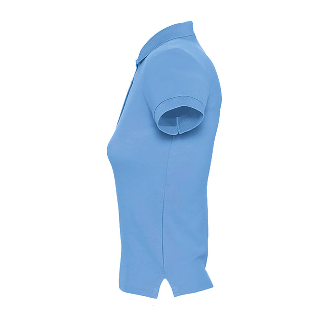 Sky Blue - Close up - SOLS Womens-Ladies People Pique Short-Sleeved Polo Shirt