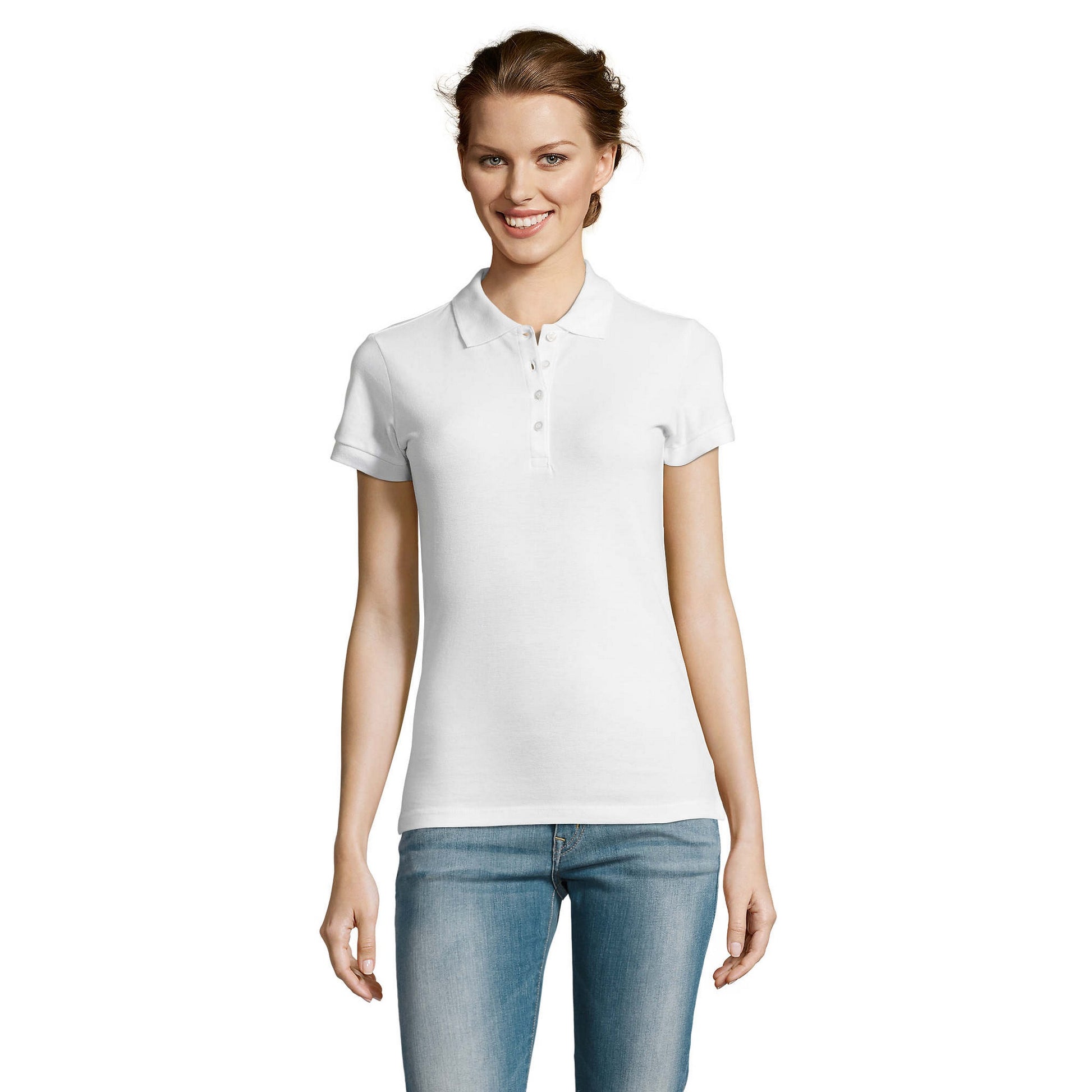 White - Back - SOLS Womens-Ladies People Pique Short-Sleeved Polo Shirt