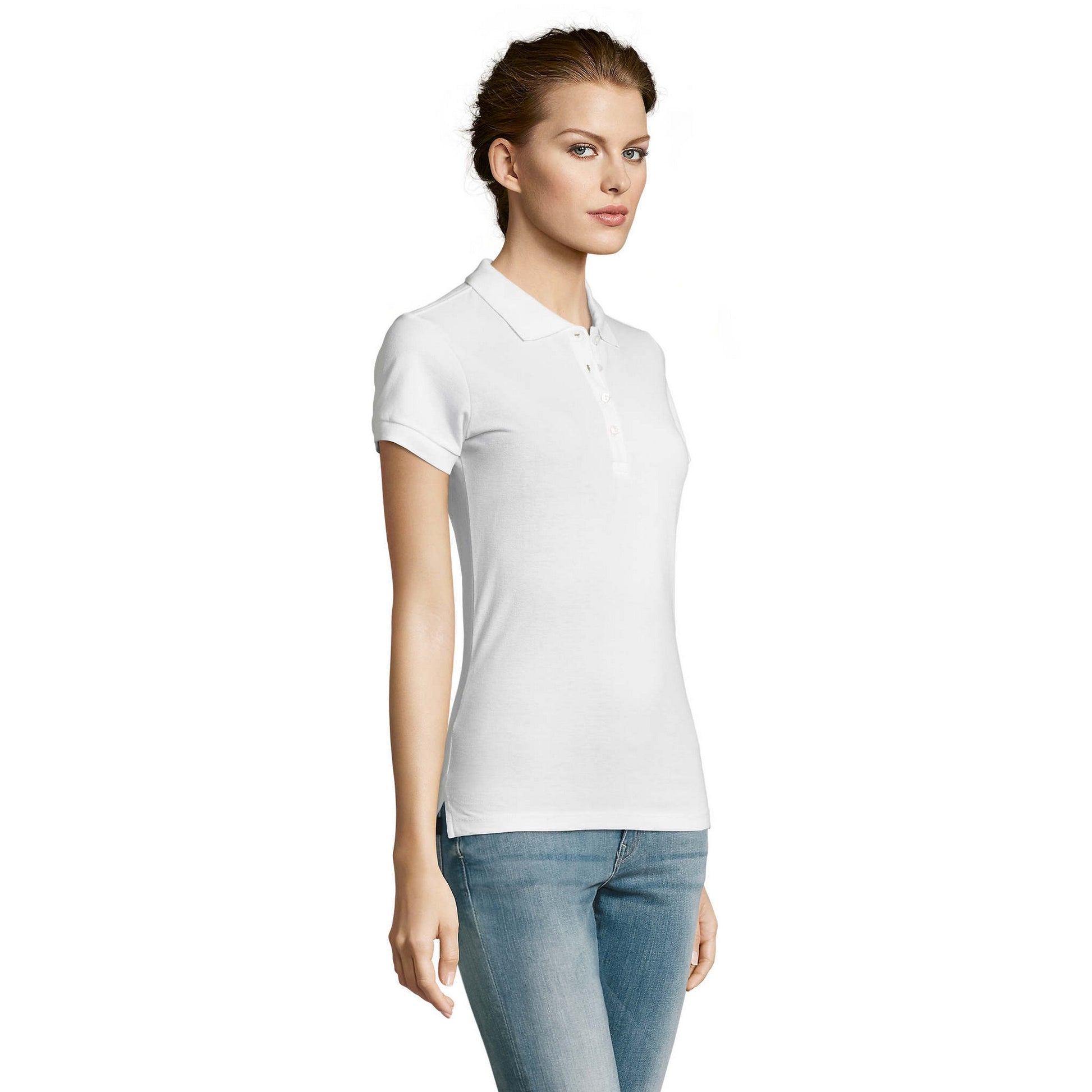 White - Side - SOLS Womens-Ladies People Pique Short-Sleeved Polo Shirt
