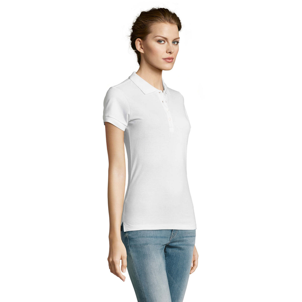 White - Side - SOLS Womens-Ladies People Pique Short-Sleeved Polo Shirt