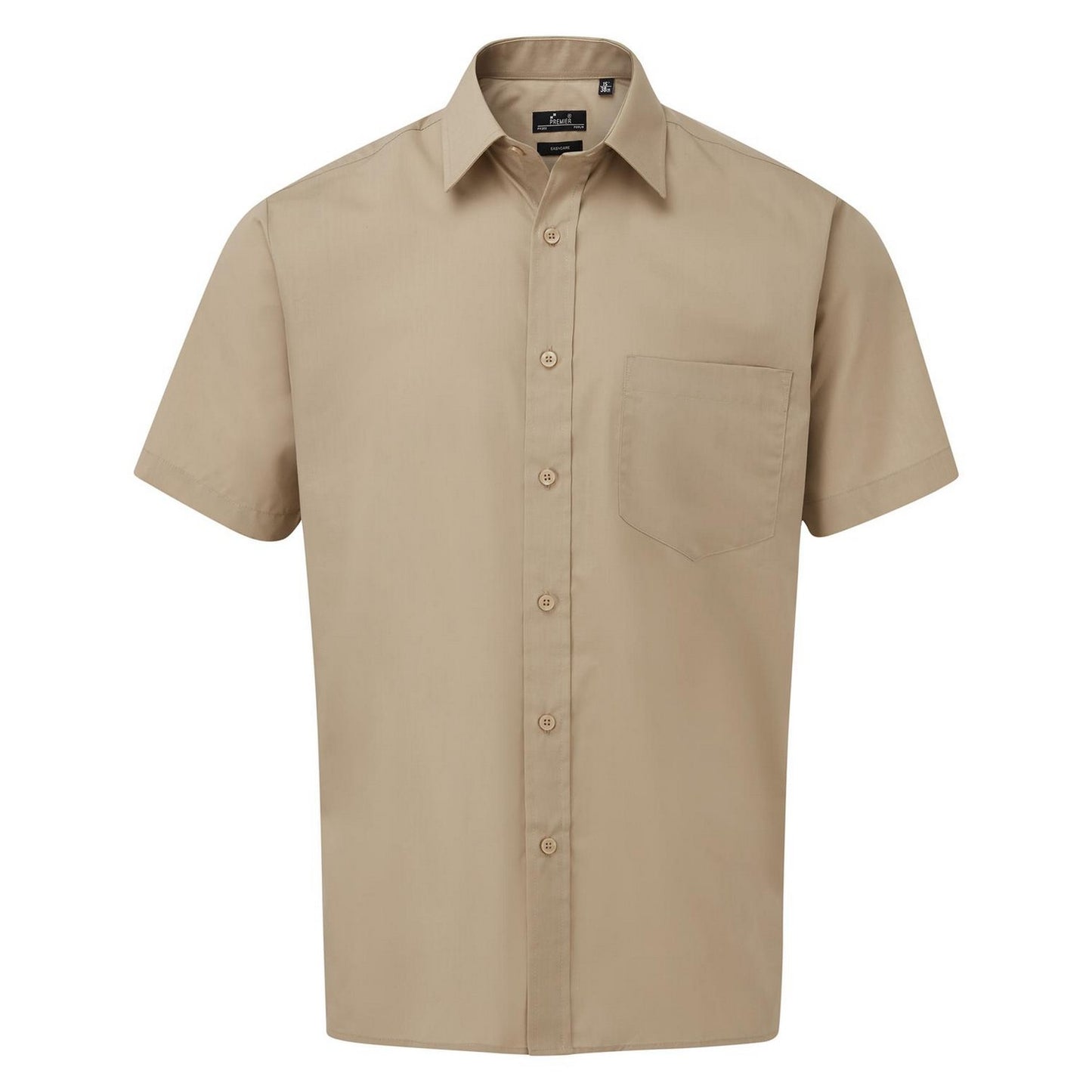 Khaki - Front - Premier Mens Short Sleeve Poplin Shirt