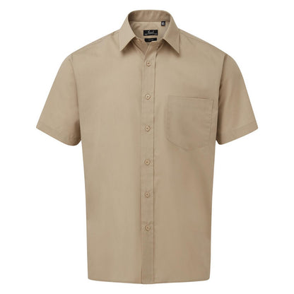 Khaki - Front - Premier Mens Short Sleeve Poplin Shirt