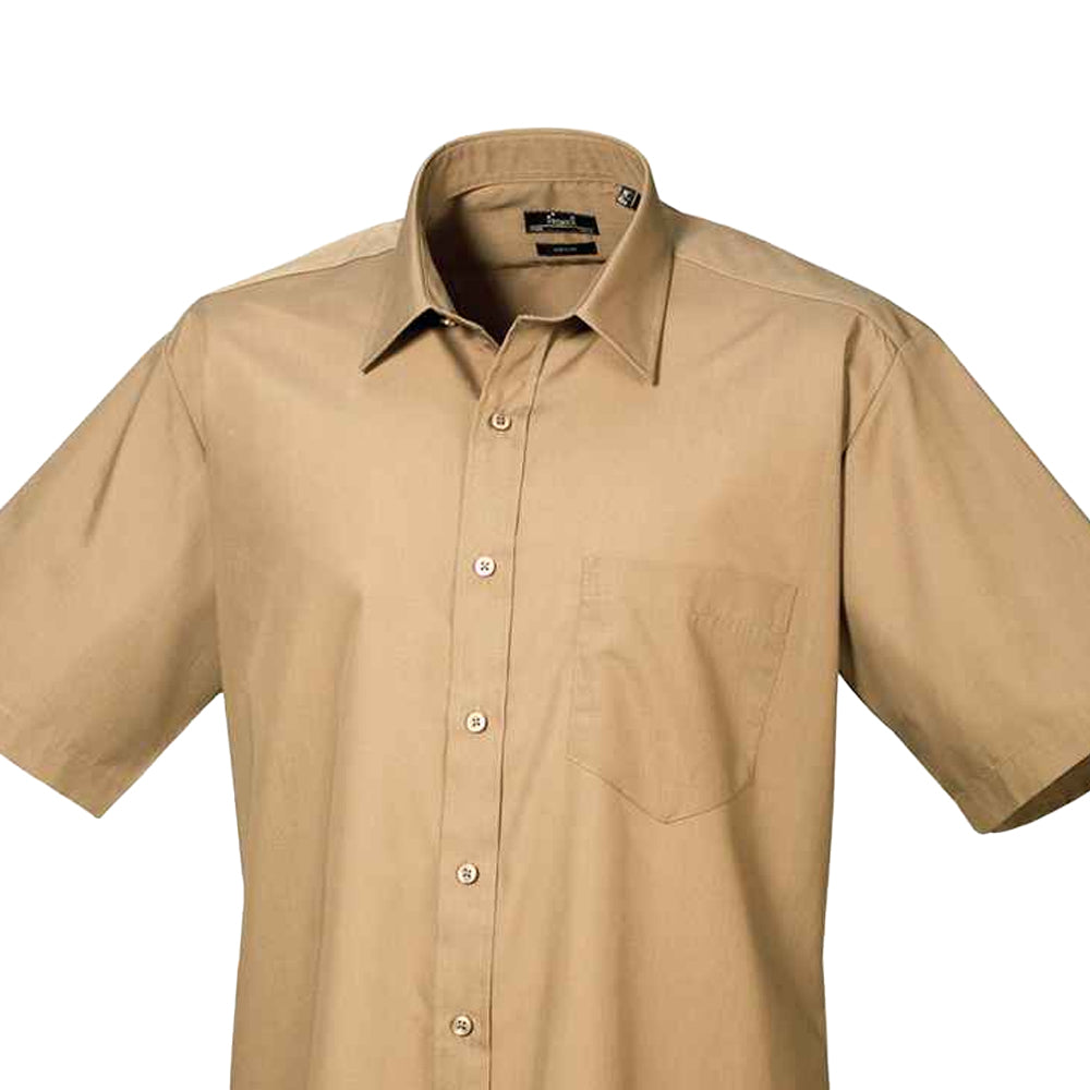 Khaki - Back - Premier Mens Short Sleeve Poplin Shirt