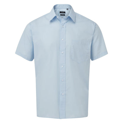 Light Blue - Front - Premier Mens Short Sleeve Poplin Shirt