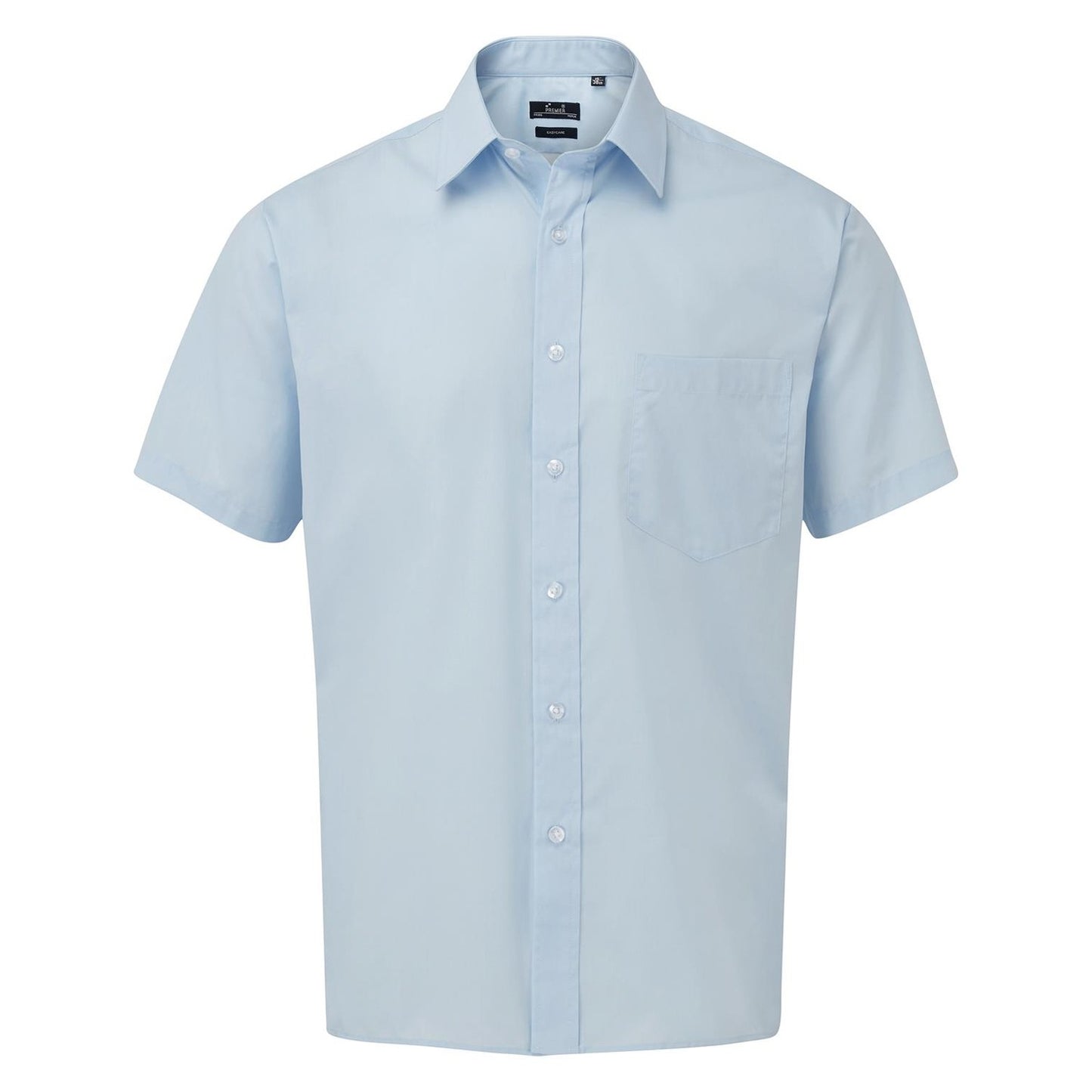 Light Blue - Front - Premier Mens Short Sleeve Poplin Shirt