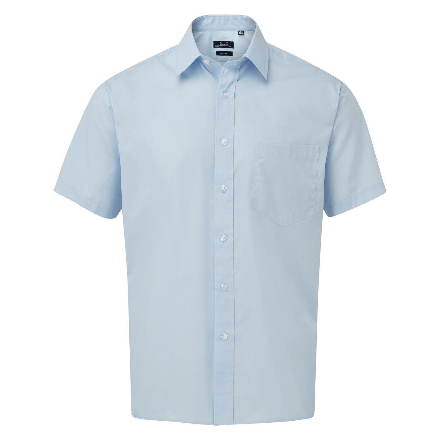 Light Blue - Front - Premier Mens Short Sleeve Poplin Shirt