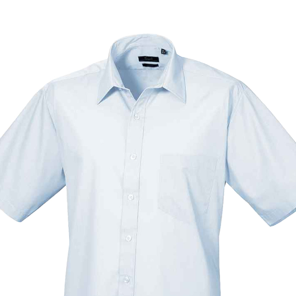 Light Blue - Back - Premier Mens Short Sleeve Poplin Shirt