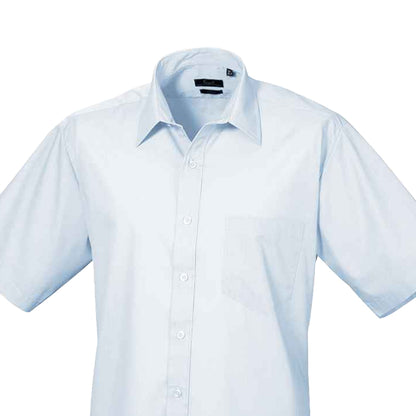 Light Blue - Back - Premier Mens Short Sleeve Poplin Shirt