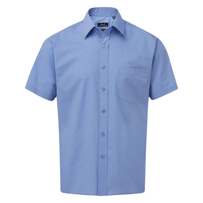 Mid Blue - Front - Premier Mens Short Sleeve Poplin Shirt