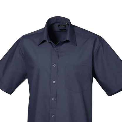 Navy - Back - Premier Mens Short Sleeve Poplin Shirt