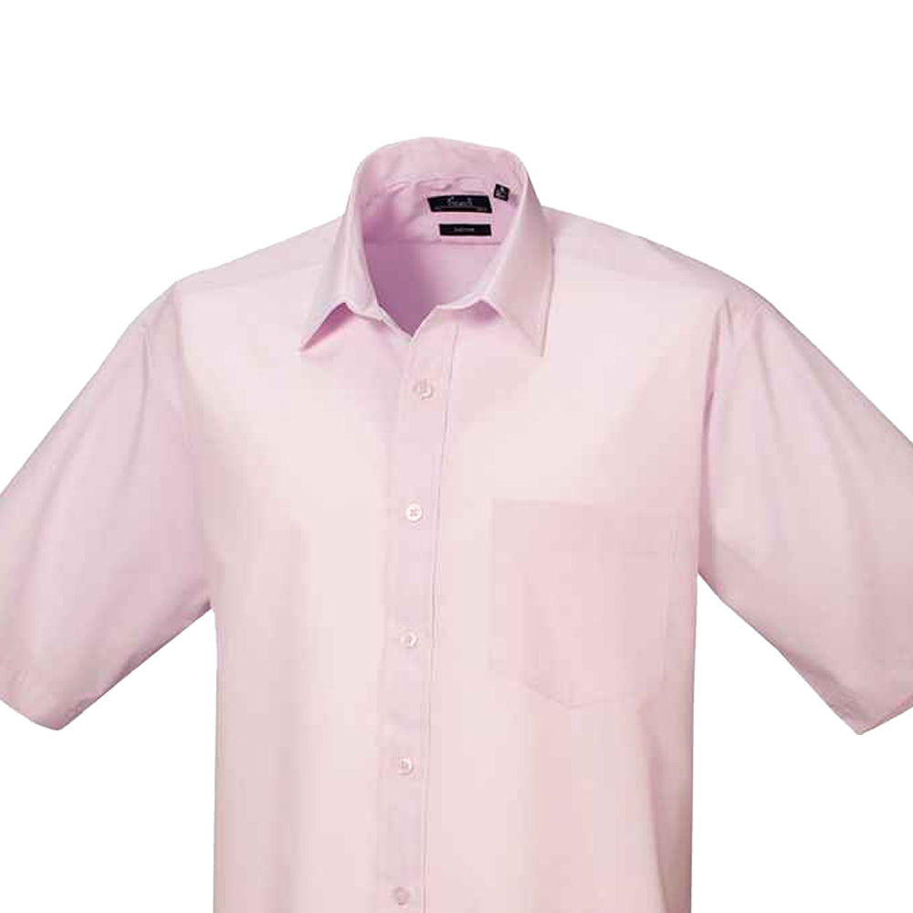 Pink - Back - Premier Mens Short Sleeve Poplin Shirt