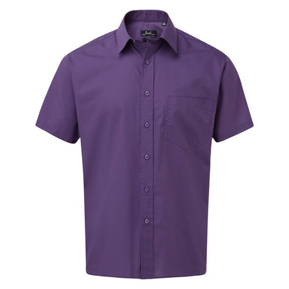 Purple - Front - Premier Mens Short Sleeve Poplin Shirt
