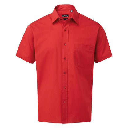 Red - Front - Premier Mens Short Sleeve Poplin Shirt