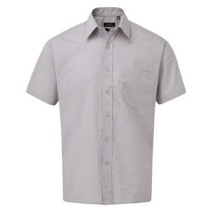 Silver - Front - Premier Mens Short Sleeve Poplin Shirt