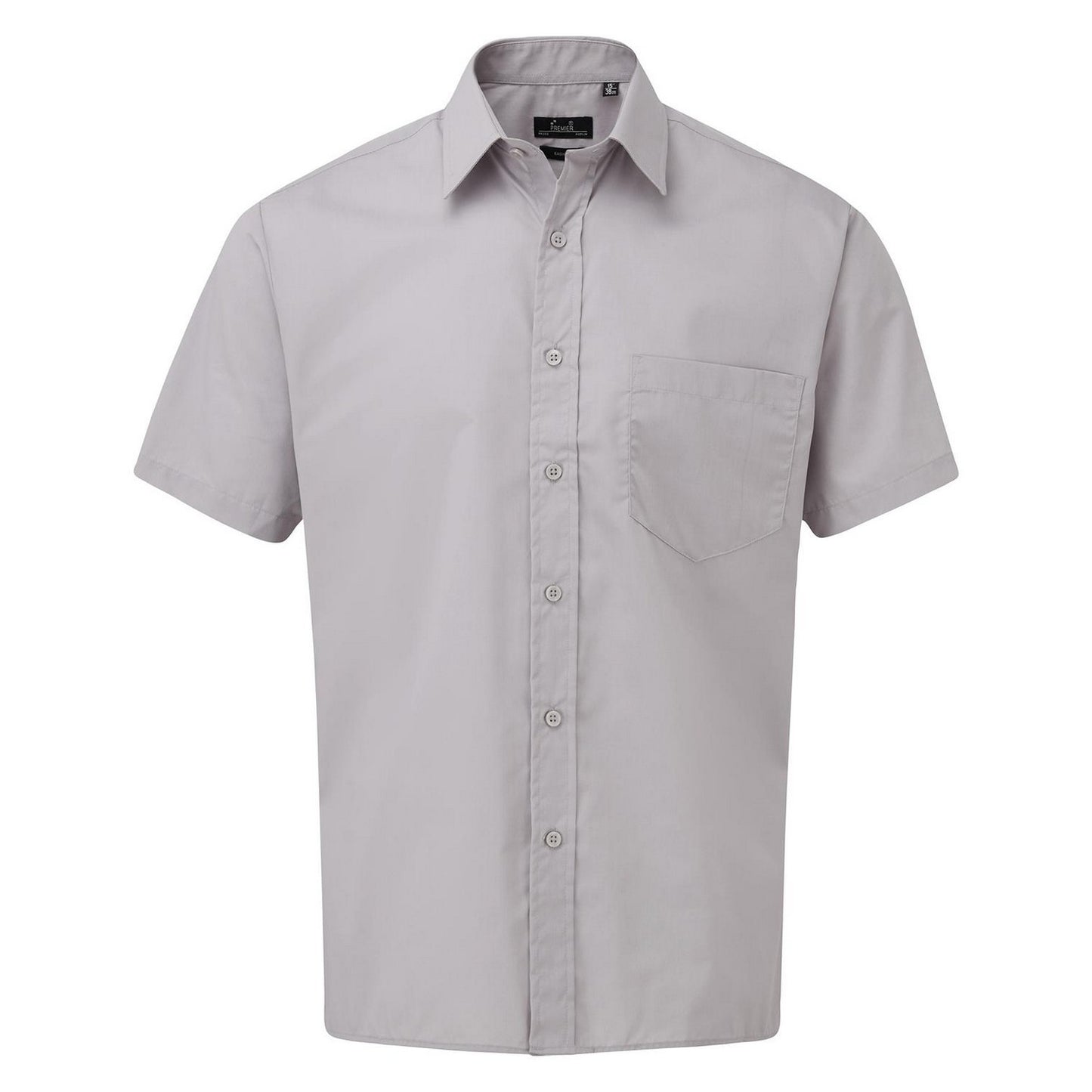 Silver - Front - Premier Mens Short Sleeve Poplin Shirt
