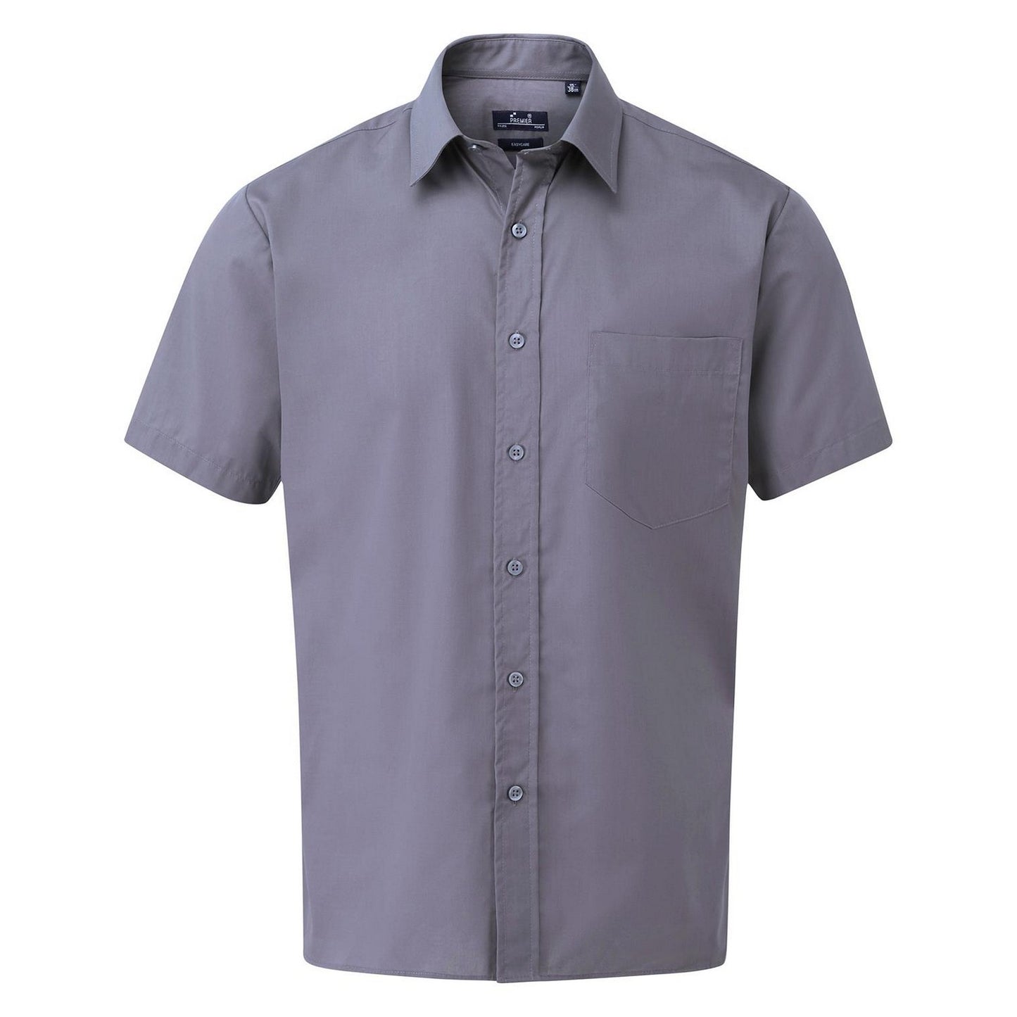 Steel - Front - Premier Mens Short Sleeve Poplin Shirt