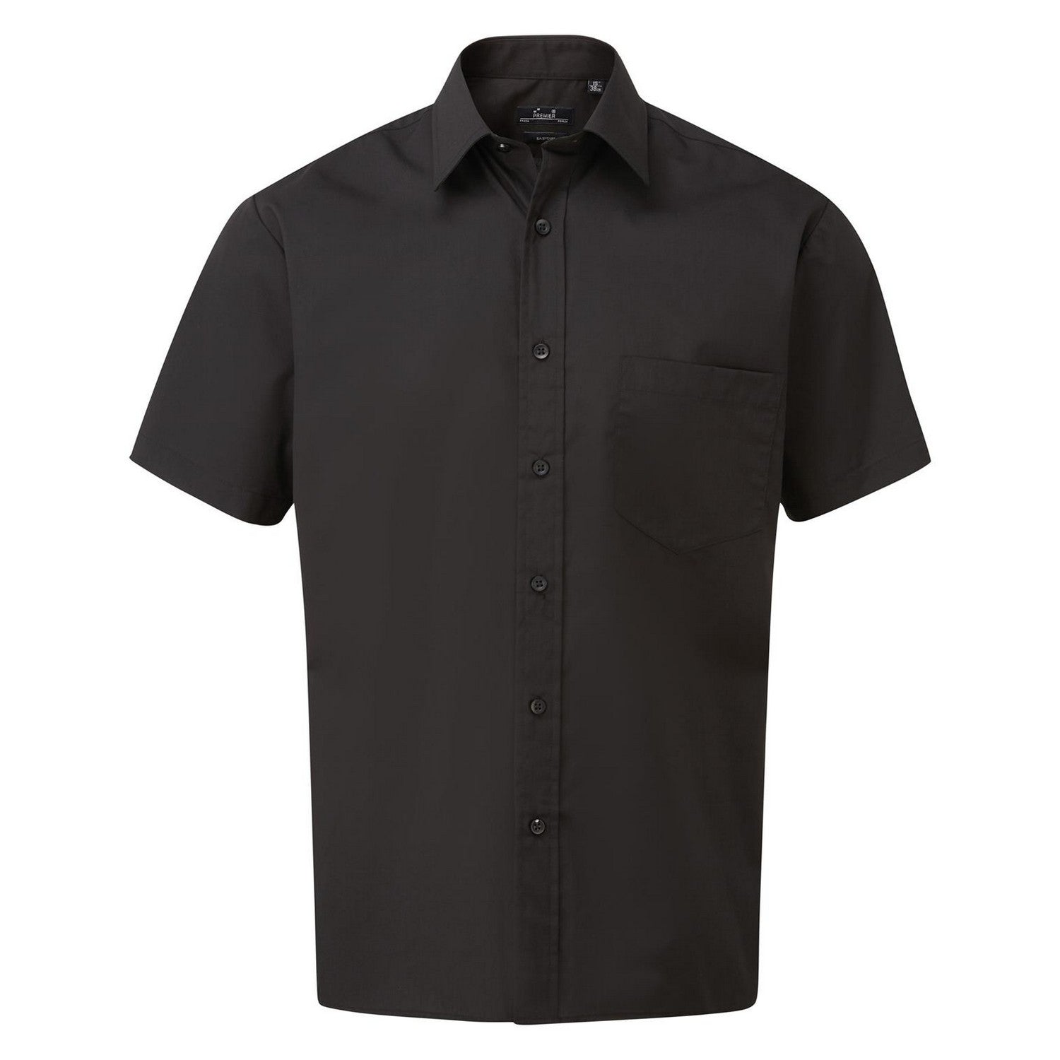 Black - Front - Premier Mens Short Sleeve Poplin Shirt