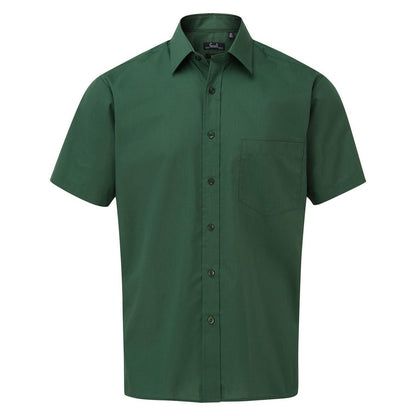 Bottle Green - Front - Premier Mens Short Sleeve Poplin Shirt