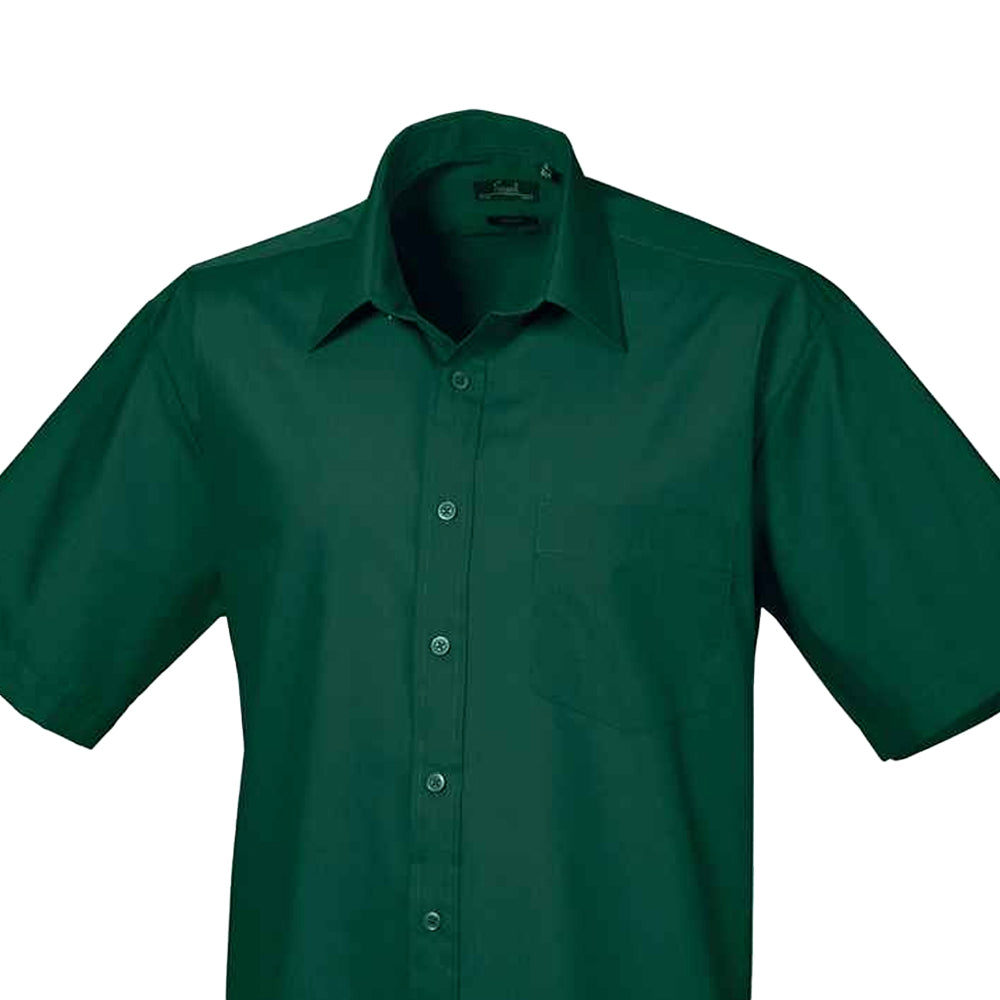 Bottle Green - Back - Premier Mens Short Sleeve Poplin Shirt
