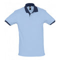Sky Blue-French Navy - Front - SOLS Prince Unisex Contrast Pique Short Sleeve Cotton Polo Shirt