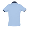 Sky Blue-French Navy - Back - SOLS Prince Unisex Contrast Pique Short Sleeve Cotton Polo Shirt