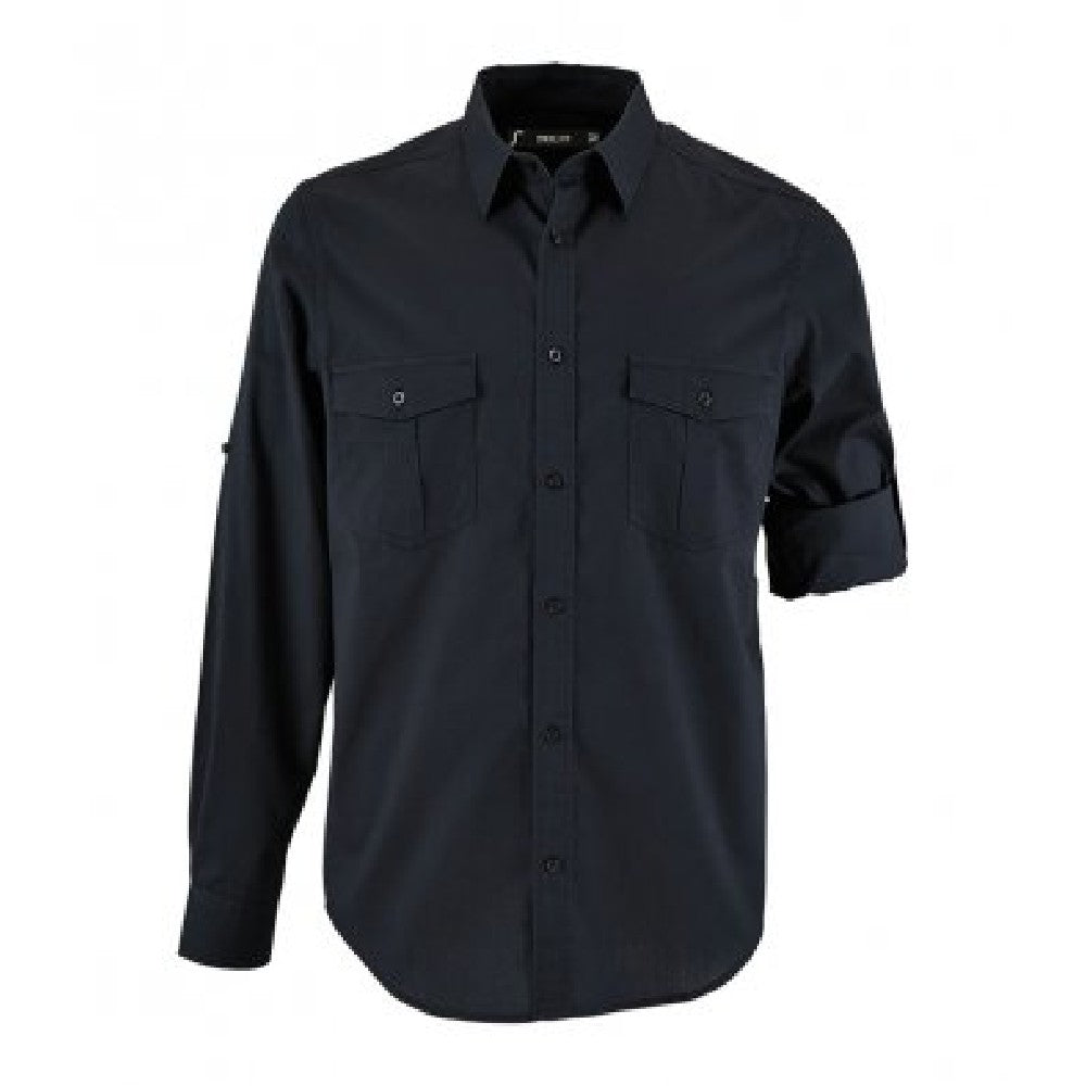 Dark Blue - Front - SOLS Mens Burma Roll Sleeve Poplin Shirt