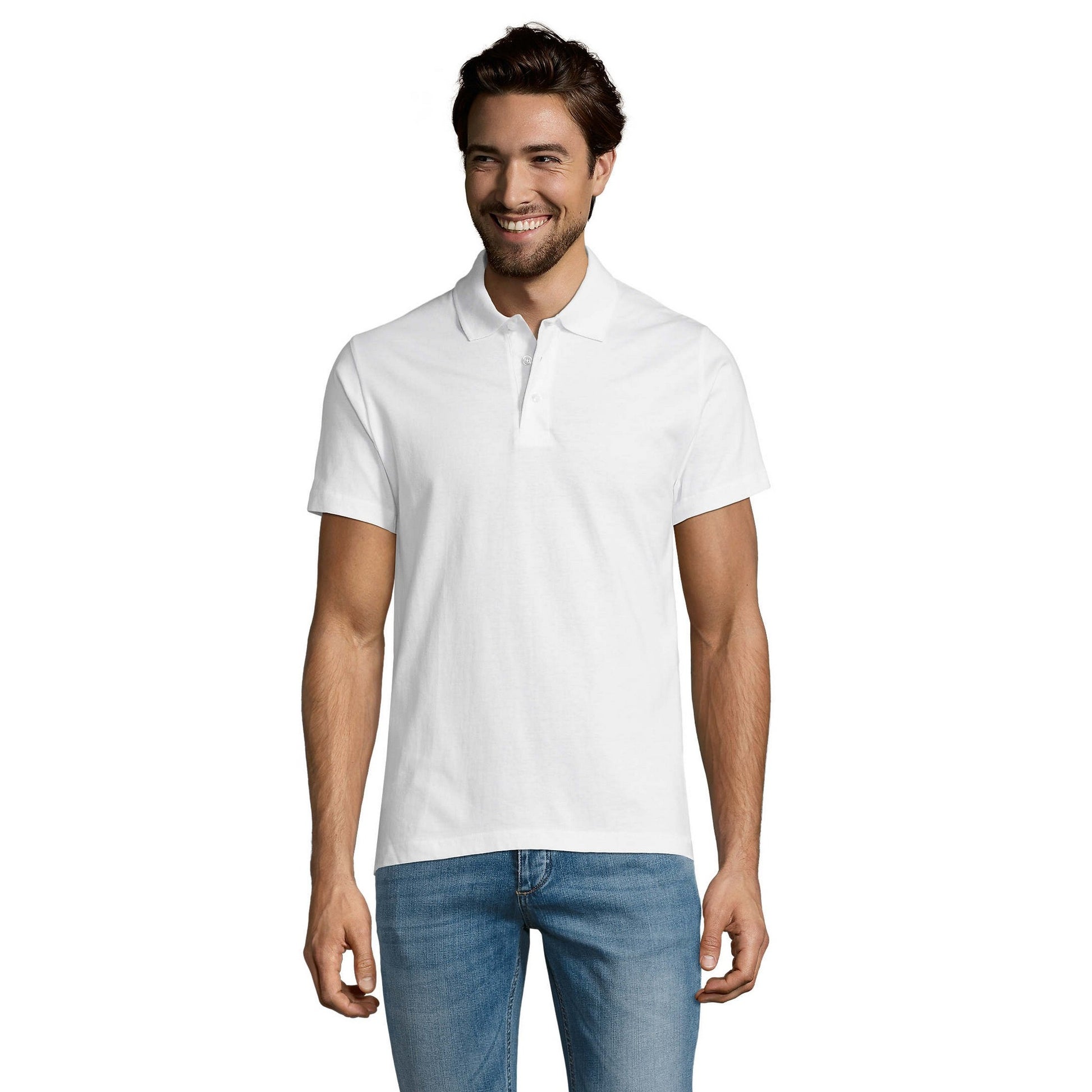 White - Back - SOLS Mens Prescott Jersey Short Sleeve Polo Shirt